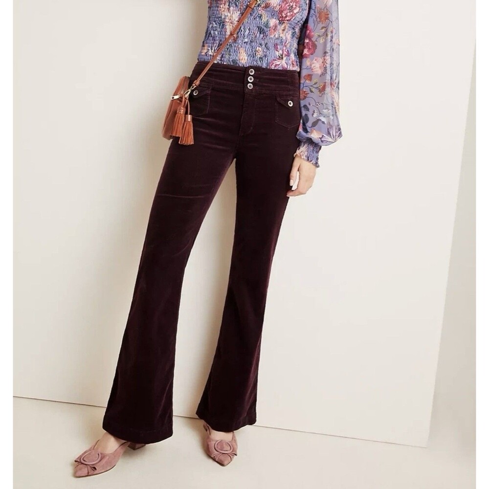 Anthropologie Pilcro High Rise Bootcut Trouser Corduroy Pants Burgundy Size 25